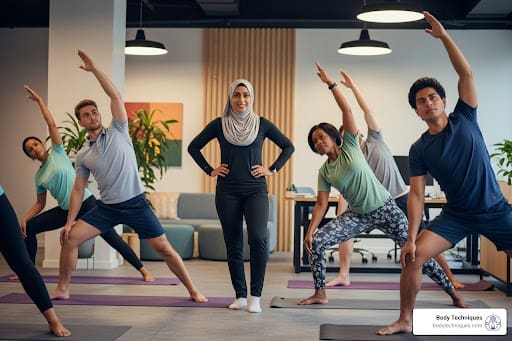 Corporate team doing yoga